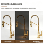 Contemporary Commercial-Style 2-Function Single-Handle Pull-Down Kitchen Faucet with LED Base LP33412098-CF - Brushed Gold