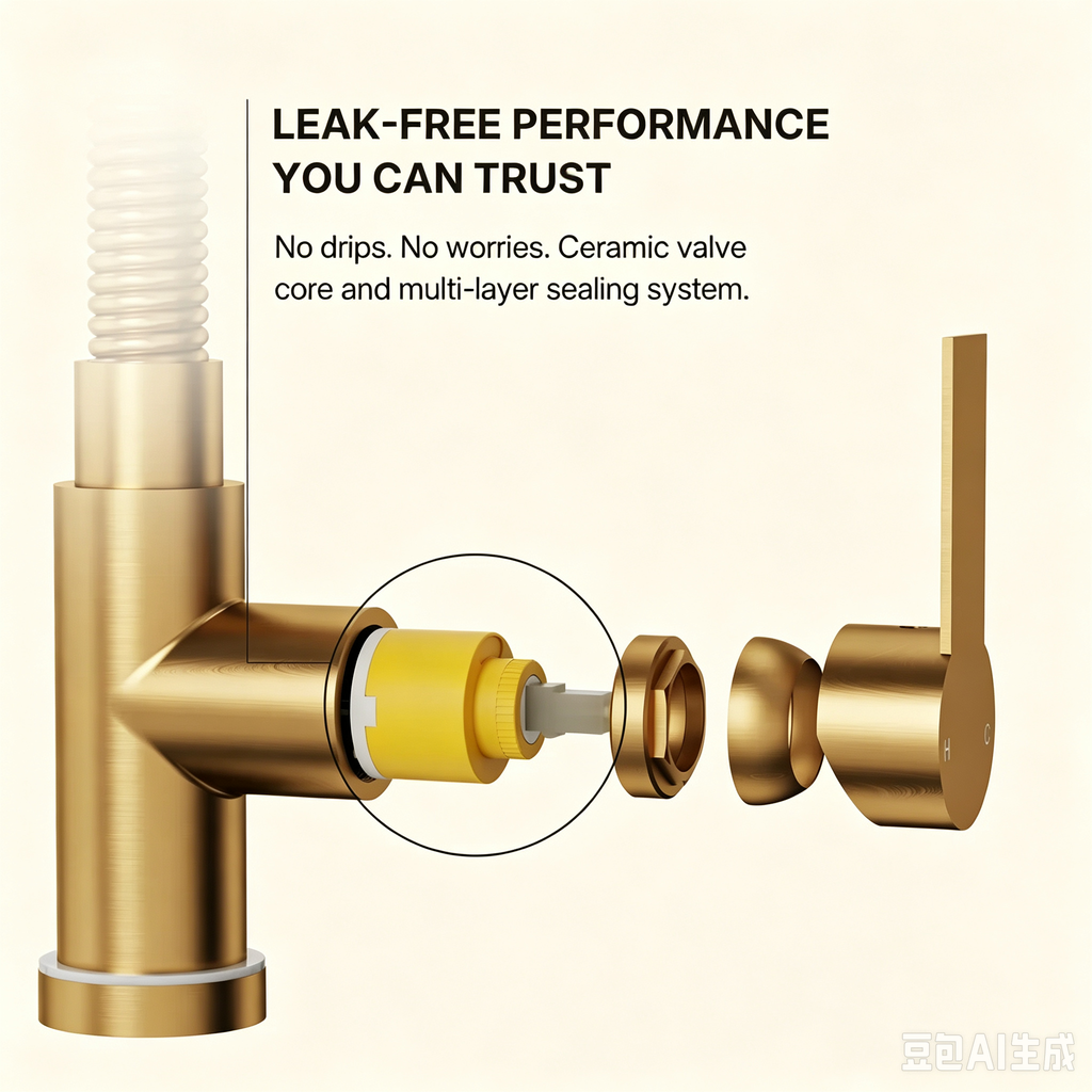 Contemporary Commercial-Style 2-Function Single-Handle Pull-Down Kitchen Faucet with LED Base LP33412098-CF - Brushed Gold