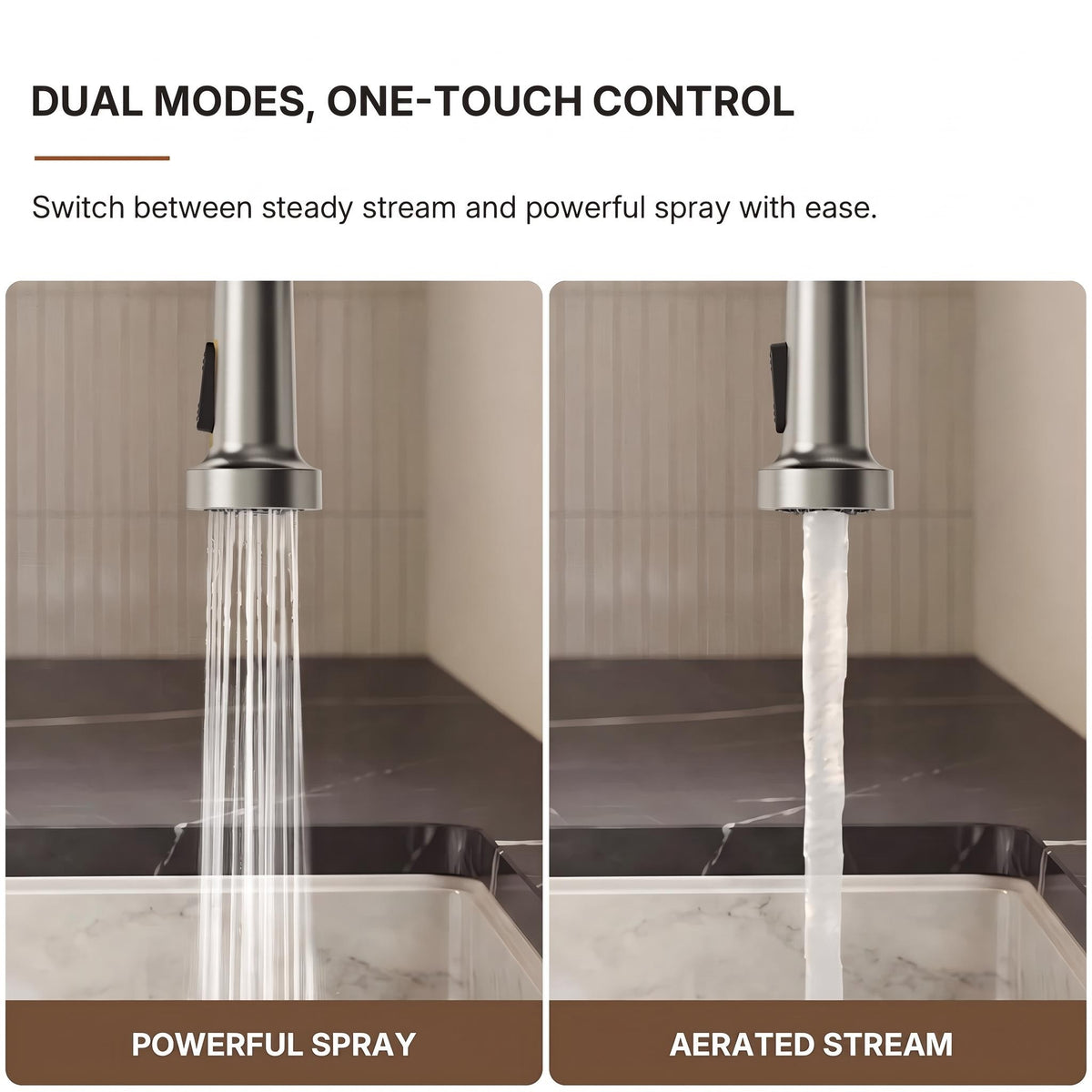 Contemporary Commercial-Style 2-Function Single-Handle Pull-Down Kitchen Faucet with LED Base LP3398-CF- Brushed Nickel