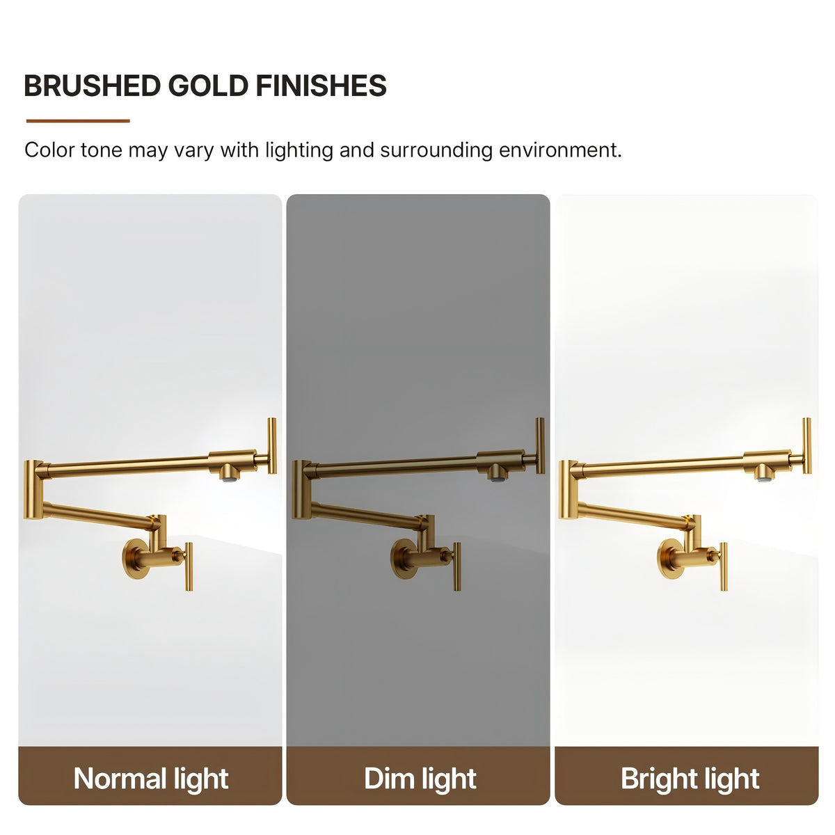 Wall Mount Pot Filler Faucet with Retractable Arm, 2-Handle Kitchen Faucet for Stove Use LP170-CF - Brushed Gold