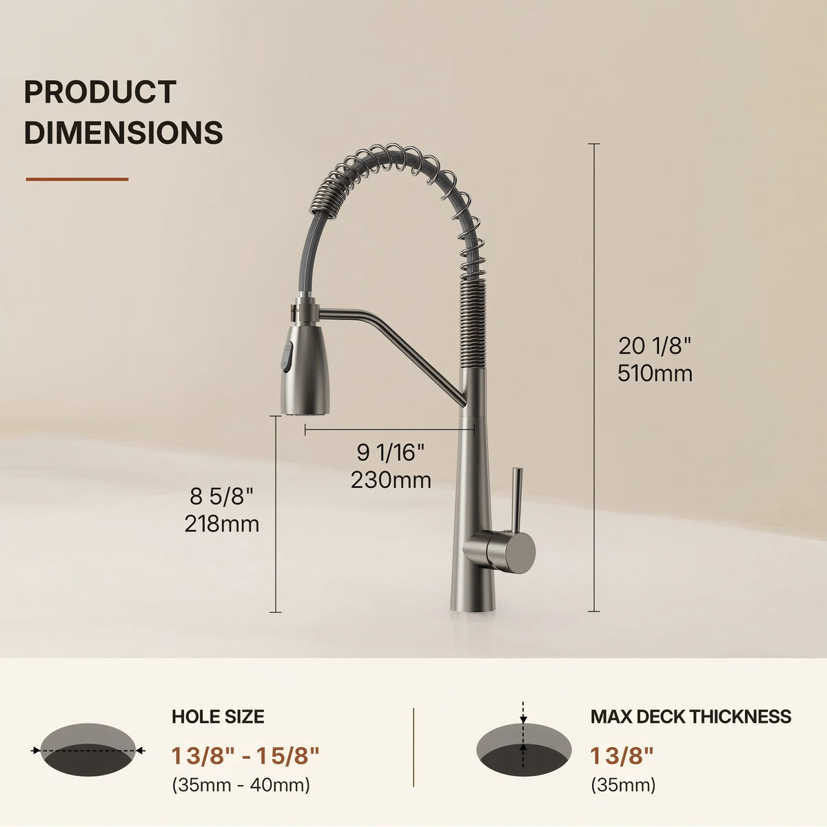 Commercial Dual-Function Pull Down Kitchen Faucet with High Arc Spring Spout LP04412-CF - Brushed Nickel