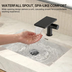 Single Hole Bathroom Faucet, Single-Handle Waterfall Sink Faucet with Drain Assembly LPBK0021 - Matte Black