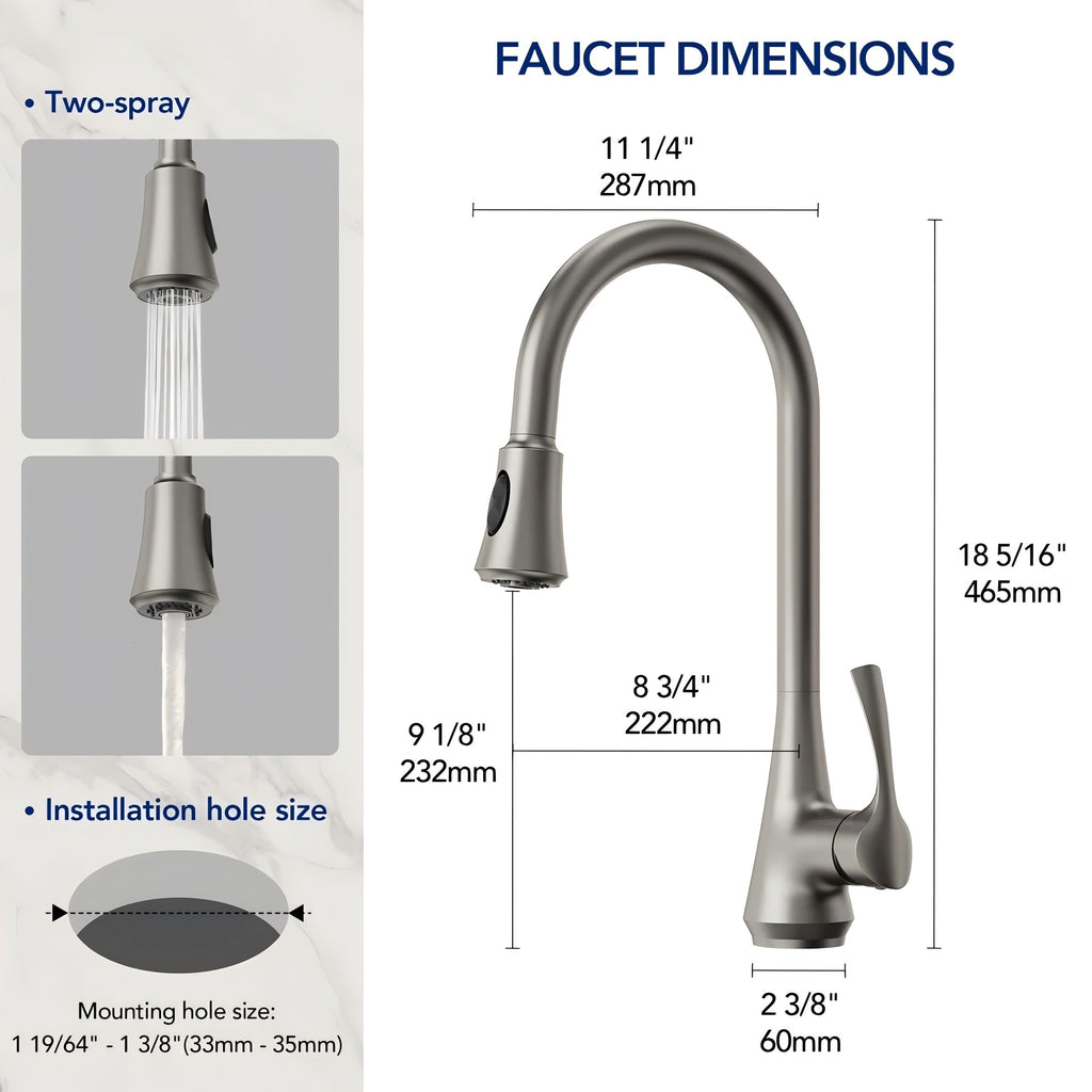Pull Down Kitchen Sink Faucet, Single Handle Kitchen Faucet with Swivel Spout LP32CF-SS - Stainless Steel