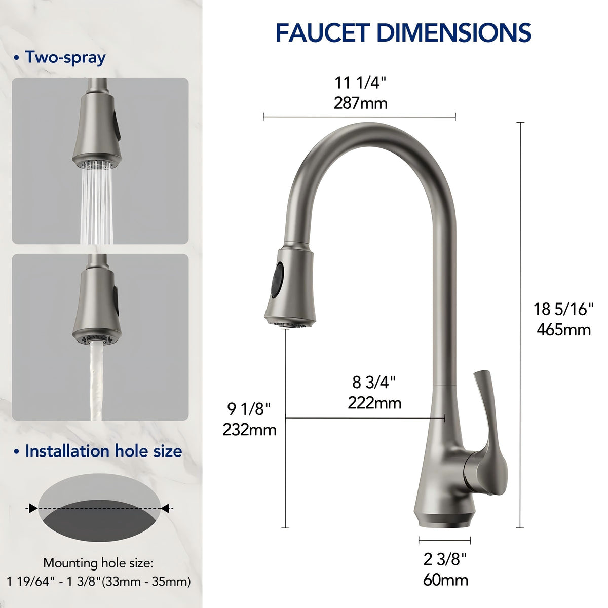 Pull Down Kitchen Sink Faucet, Single Handle Kitchen Faucet with Swivel Spout LP32CF-SS - Stainless Steel