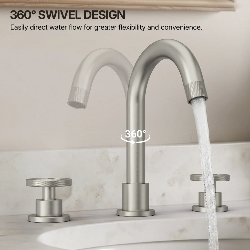 Widespread 3-Hole Bathroom Sink Faucet, 2-Handle Faucet with Wheel Knob Handles and Drain Assembly LP08100-YS - Brushed Nickel