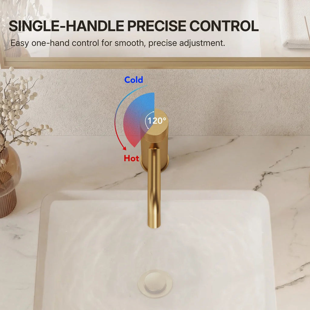 Single Hole Bathroom Faucet,Knob Single Handle Bathroom Sink Faucet with Drain Assembly LP0086-YS - Brushed Gold
