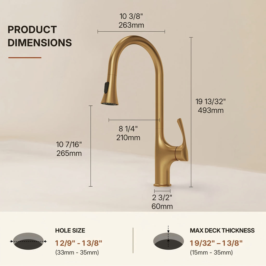 Pull-Down Single Handle Kitchen Faucet with High-Arc Spout LP0667-CF - Brushed Gold