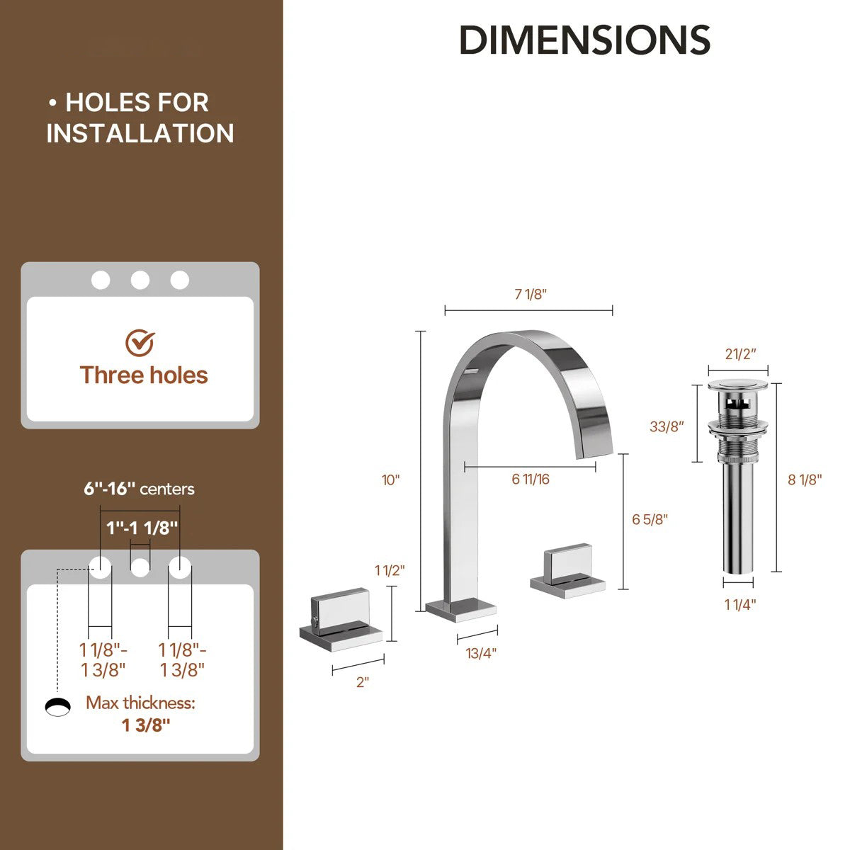 Widespread Bathroom Faucet 3 Hole, 2-handle Bathroom Sink Faucet with Drain Assembly LP00501-YS - Chrome