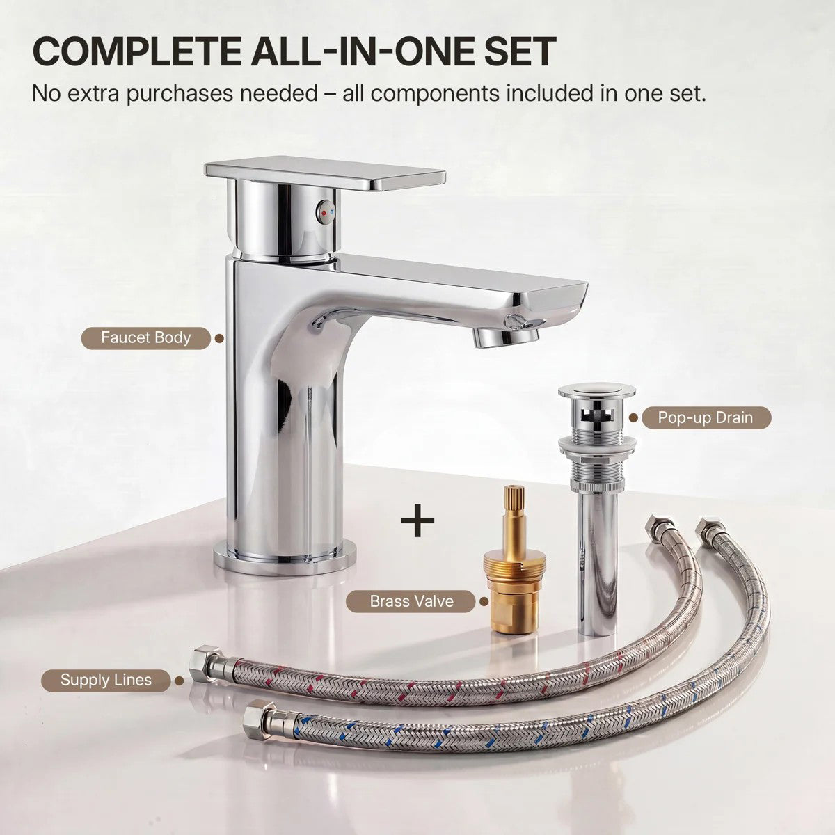 Single Hole Bathroom Faucet with Drain Assembly, Single Handle Bathroom Sink Faucet LP002101-YS - Chrome
