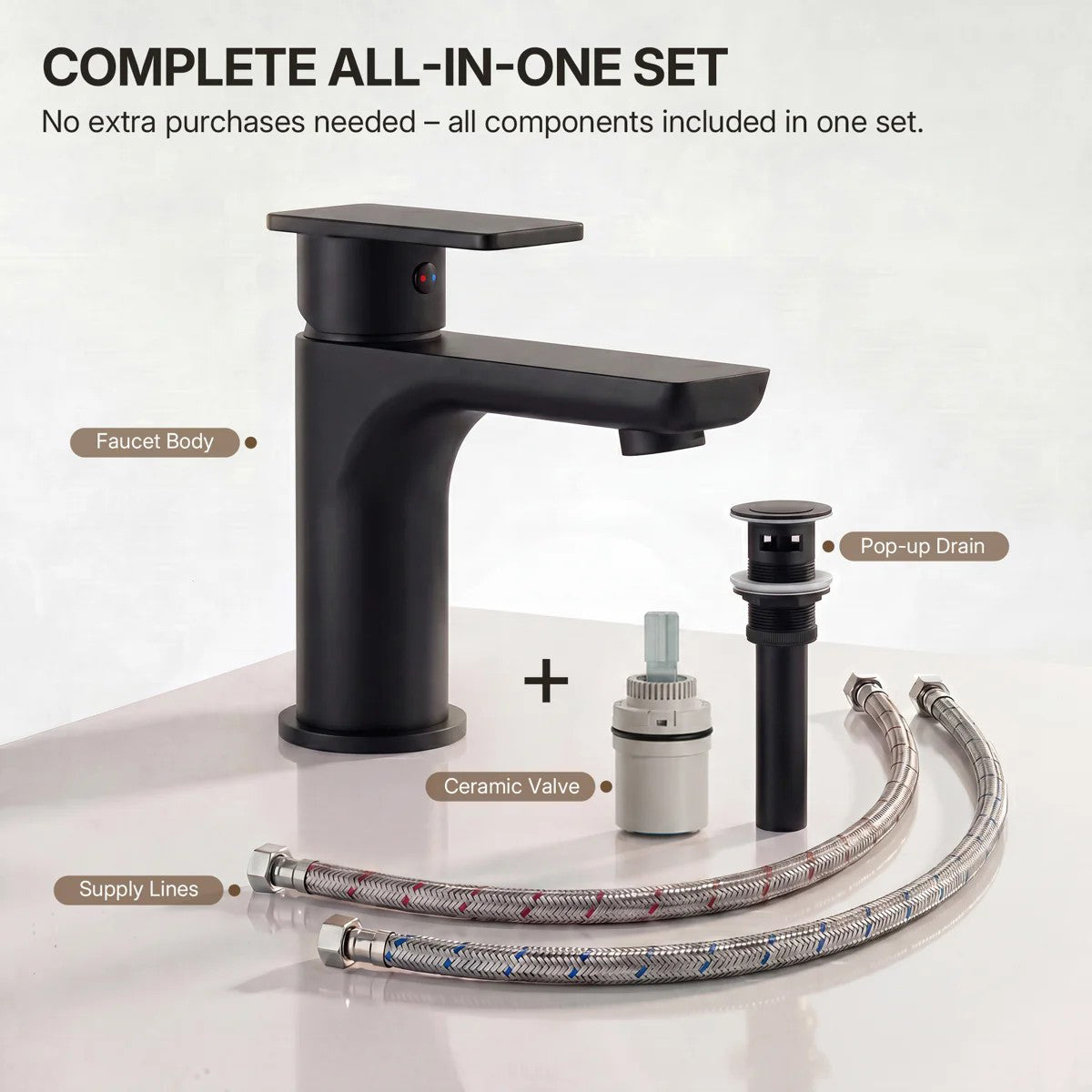 Single Hole Bathroom Faucet with Drain Assembly, Single Handle Bathroom Sink Faucet LP00130-YS - Matte Black