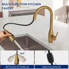 Dual-Function Single-Handle Pull-Down Kitchen Faucet with 360 Degree Swivel Spout LP0412-CF - Brushed Gold