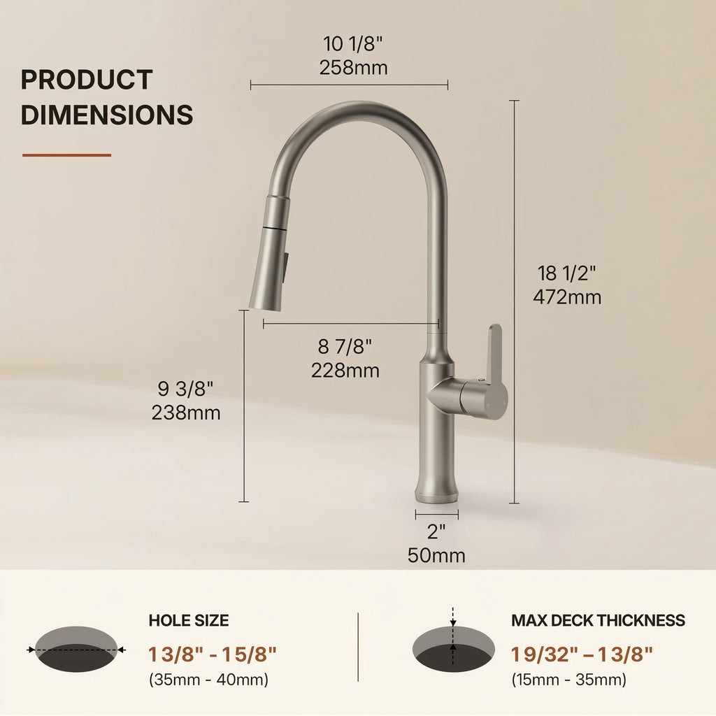 Pull-Down Kitchen Faucet with Dual-Function Sprayer, Single-Handle Sink Faucet with 360 Degree Swivel Spout LPLL-00911-CF - Brushed Nickel