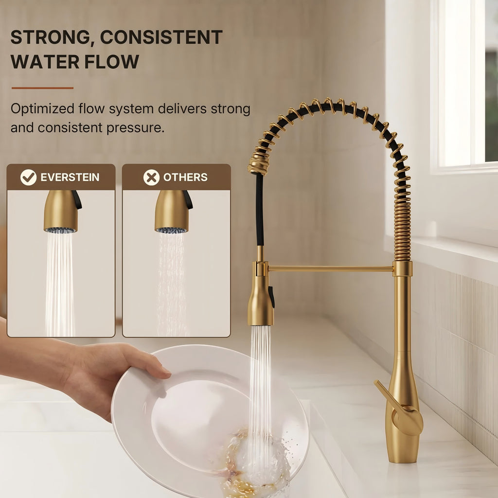 Commercial Style Dual Function Single Handle Pull Down Kitchen Faucet LP32-CF - Brushed Gold