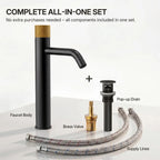 Single Hole Bathroom Vessel Faucet, Single Handle Bathroom Vessel Sink Faucet with Drain Assembly LP0220266-YS - Matte Black/Brushed Gold
