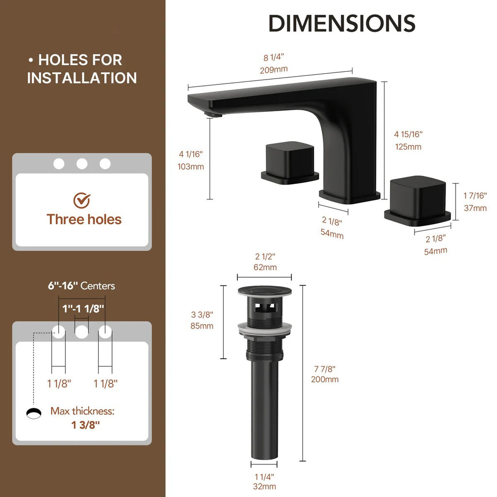 Widespread Bathroom Faucet 3 Hole, 2-handle Bathroom Sink Faucet with Drain Assembly LP03390-YS - Matte Black