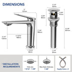 Single Hole Bathroom Faucet with Drain Assembly, Single Handle Bathroom Sink Faucet LP553019-YS - Chrome