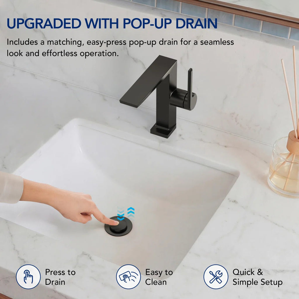 Single Hole Bathroom Faucet with Drain Assembly, Single Handle Bathroom Sink Faucet LP44319-YS - Matte Black