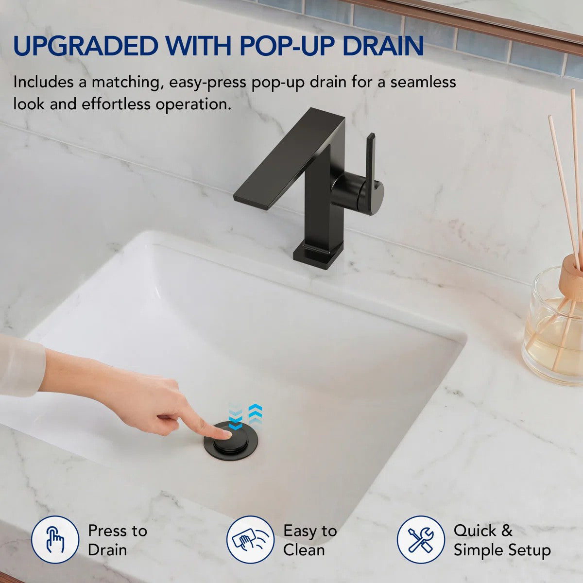 Single Hole Bathroom Faucet with Drain Assembly, Single Handle Bathroom Sink Faucet LP44319-YS - Matte Black