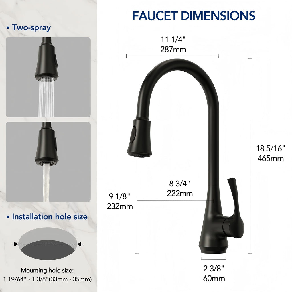 Pull Down Kitchen Sink Faucet, Single Handle Kitchen Faucet with Swivel Spout LP43-CF - Matte Black