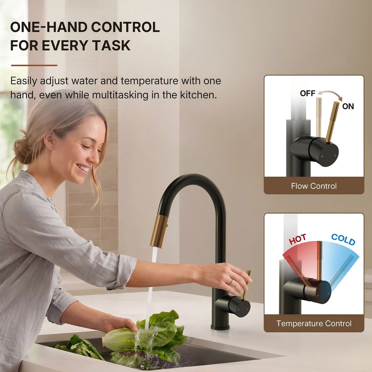 Dual Function Pull-Down Kitchen Faucet , Single Handle Sink Faucet LP9911606-CF - Matte Black