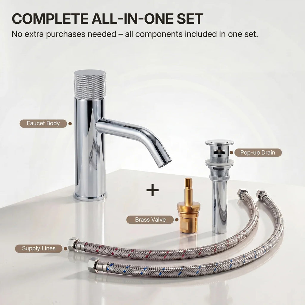 Single Hole Bathroom Faucet,Knob Single Handle Bathroom Sink Faucet with Drain Assembly LP0089-YS - Chrome