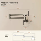 Wall Mount Pot Filler Faucet with Retractable Arm, 2-Handle Kitchen Faucet for Stove Use LP108-CF- Brushed Nickel