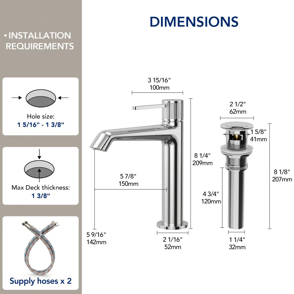 Single-Hole Single-Handle Bathroom Sink Faucet with Drain AssemblyLP66013-YS - Chrome