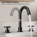Widespread 3-Hole Bathroom Sink Faucet, 2-Handle Faucet with Wheel Knob Handles and Drain Assembly LP091-YS - Matte Black
