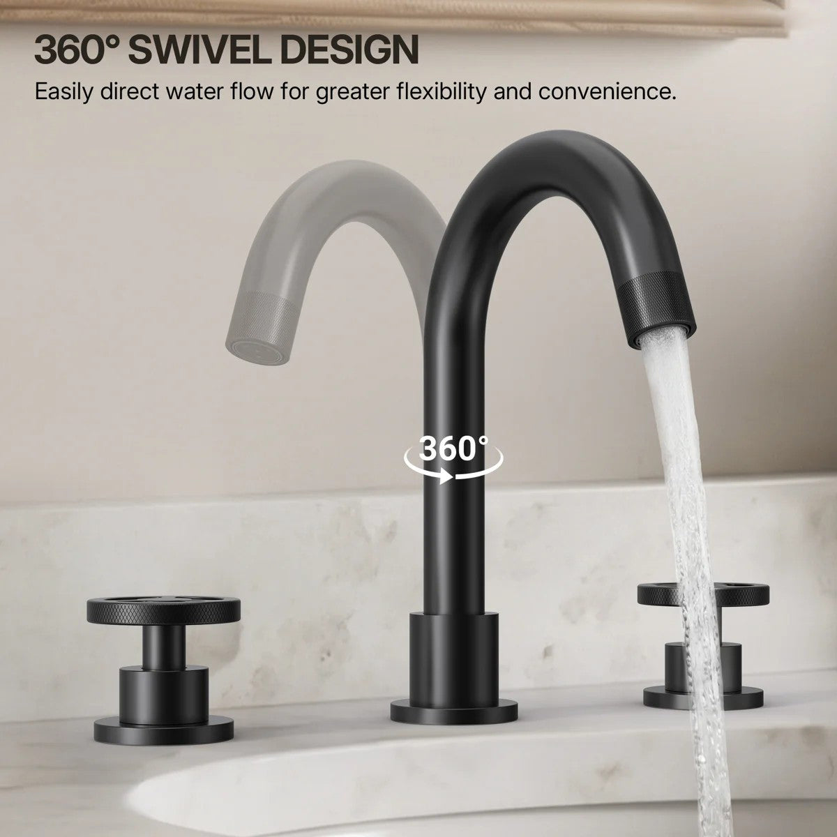 Widespread 3-Hole Bathroom Sink Faucet, 2-Handle Faucet with Wheel Knob Handles and Drain Assembly LP091-YS - Matte Black