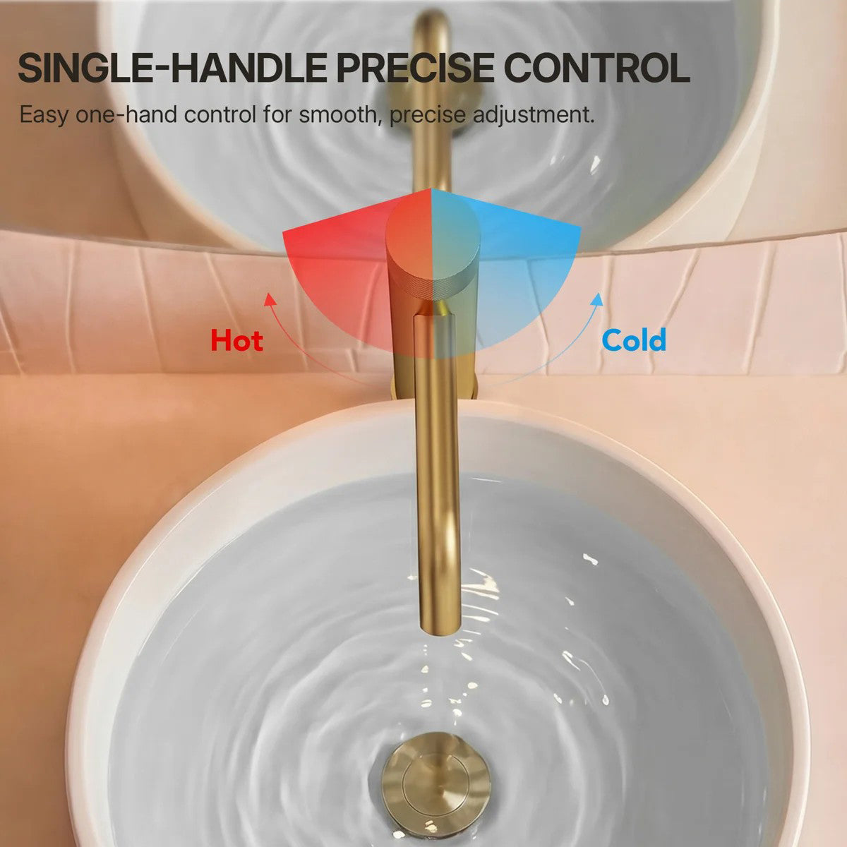 Single Hole Bathroom Vessel Faucet, Single Handle Bathroom Vessel Sink Faucet with Drain Assembly LP0223144-YS - Brushed Gold