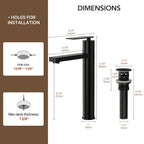 Single Hole Vessel Bathroom Faucet, Single Handle Vessel Bathroom Sink Faucet with Drain Assembly LP0095-YS - Matte Black