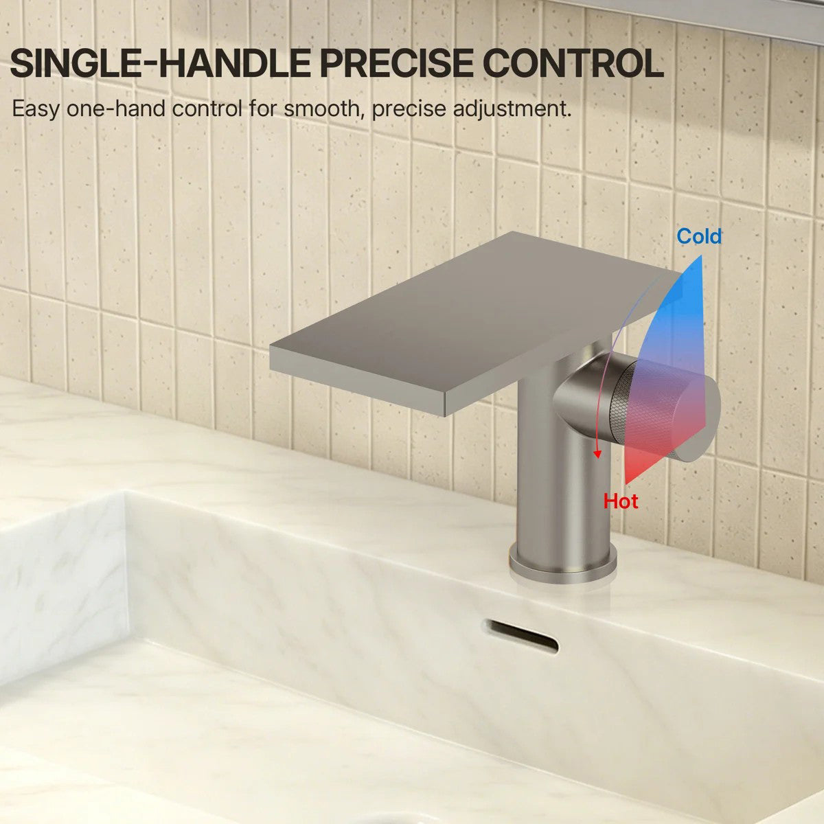 Single Hole Bathroom Faucet, Single-Handle Waterfall Sink Faucet with Drain Assembly LP0168-YS - Brushed Nickel