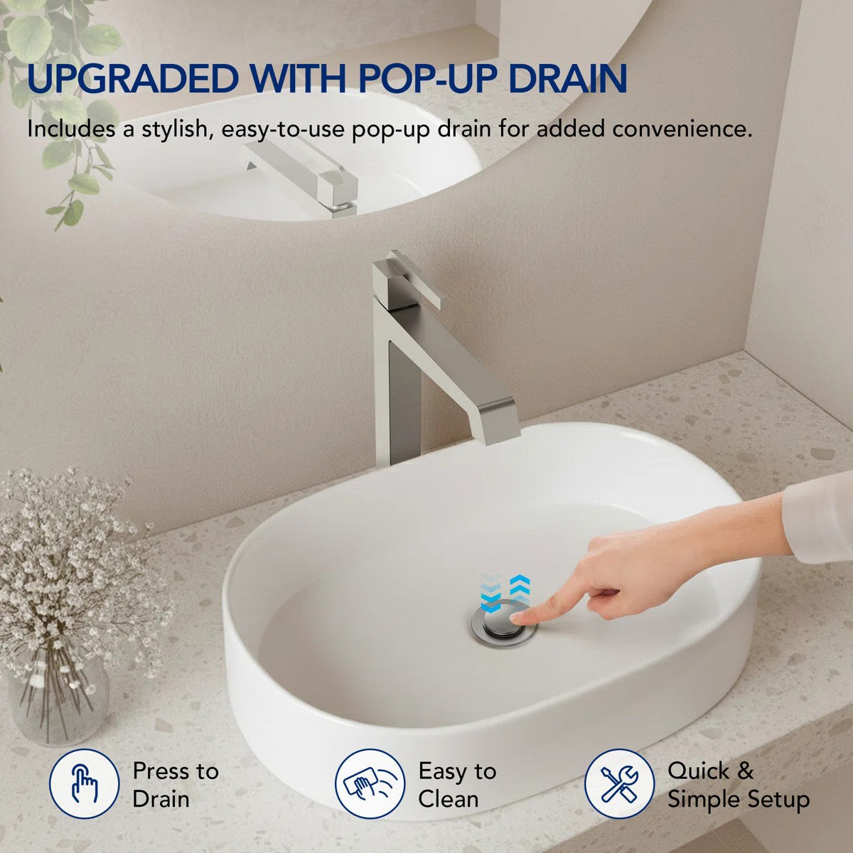 Single Hole Vessel Bathroom Faucet with Drain Assembly, Single Handle Vessel Bathroom Sink Faucet LP08121-YS - Brushed Nickel
