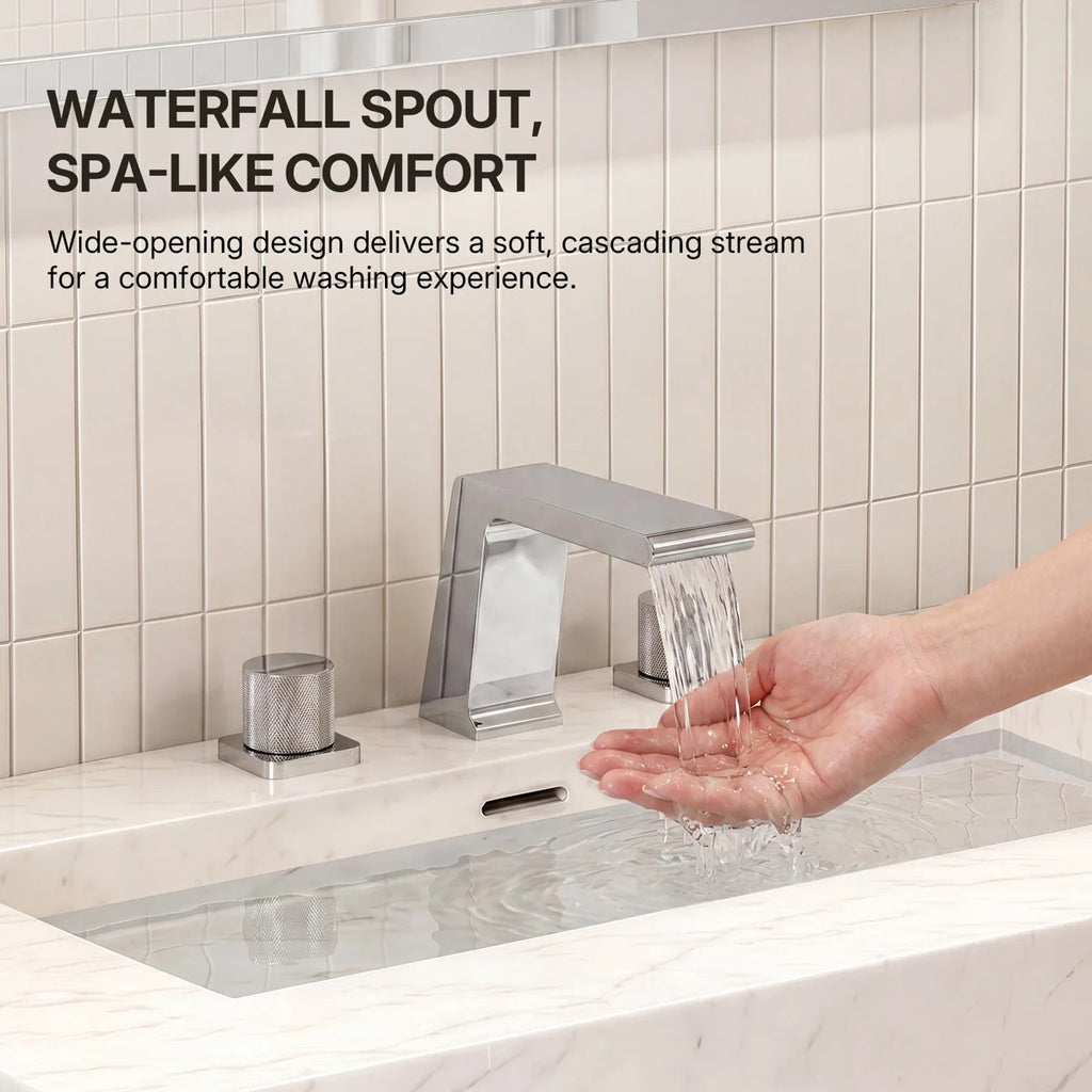 Widespread Bathroom Faucet 3 Hole, 2-handle Bathroom Sink Faucet with Drain Assembly LP005093-YS - Chrome