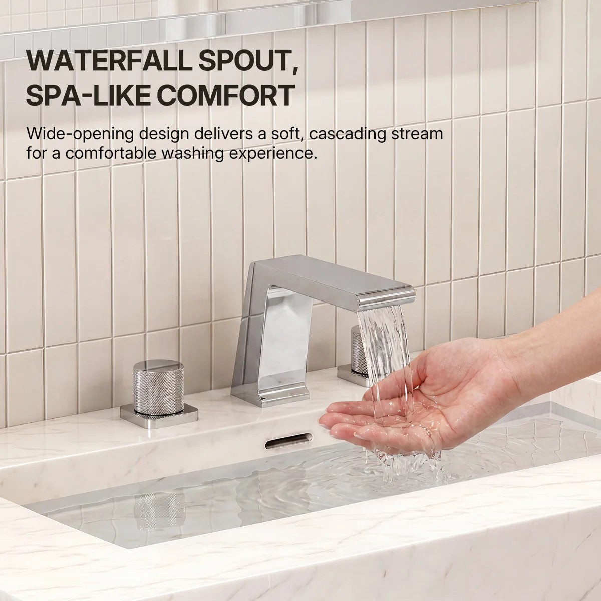 Widespread Bathroom Faucet 3 Hole, 2-handle Bathroom Sink Faucet with Drain Assembly LP005093-YS - Chrome