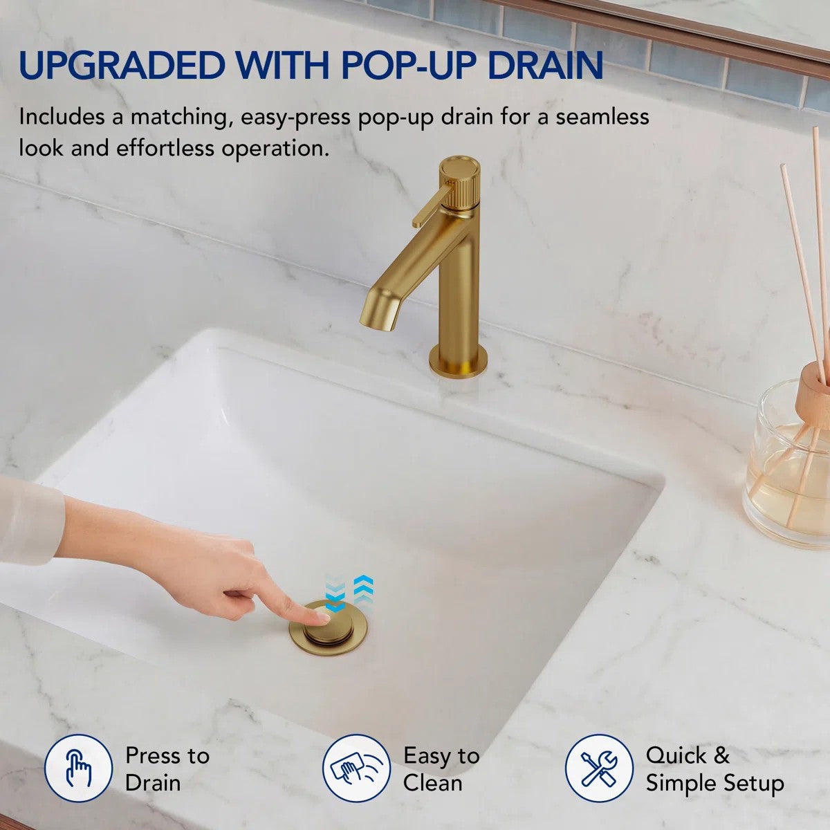 Single-Hole Single-Handle Bathroom Sink Faucet with Drain Assembly LP6603123-YS - Brushed Gold