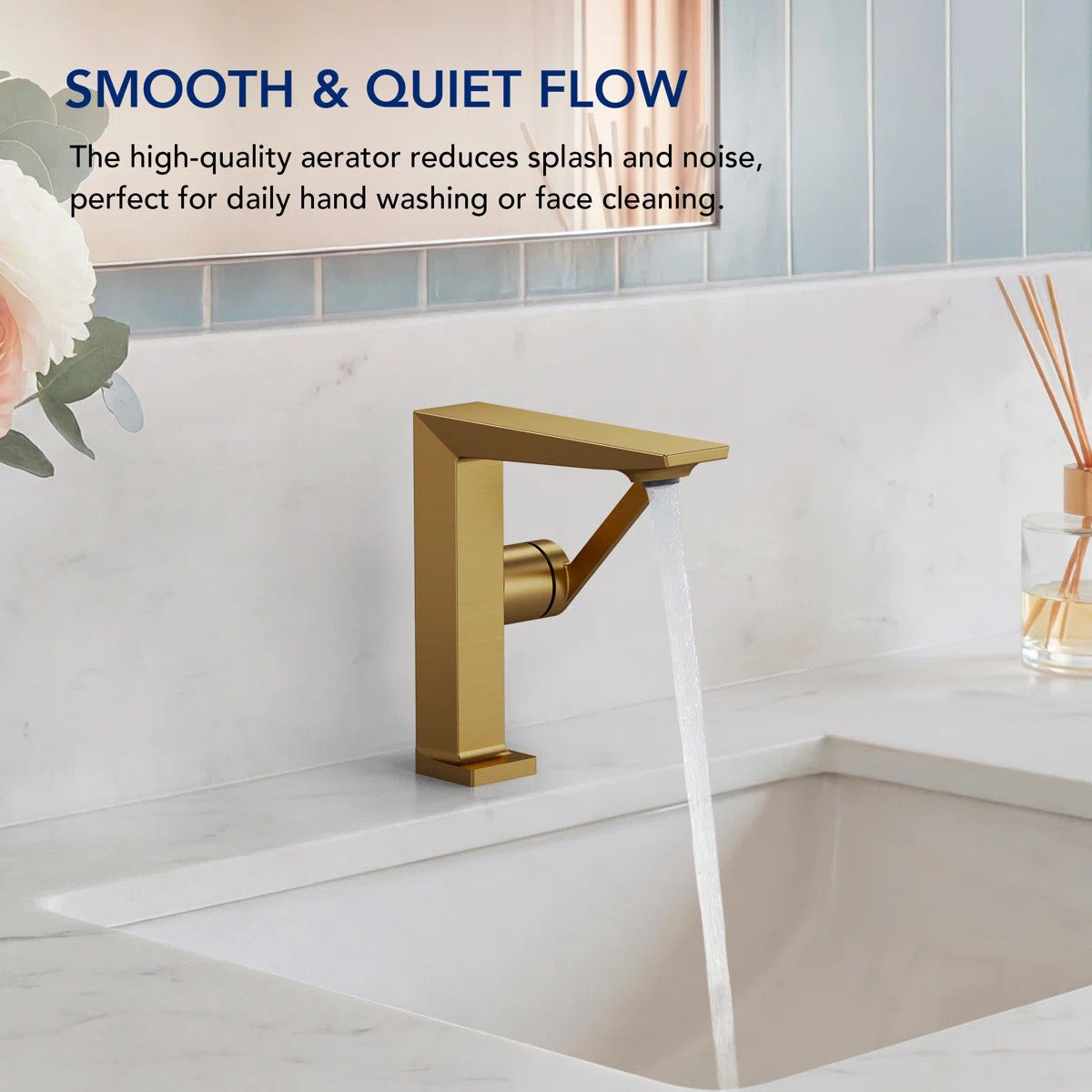 Single Hole Bathroom Faucet with Drain Assembly, Single Handle Bathroom Sink Faucet LP55789-YS- Brushed Gold