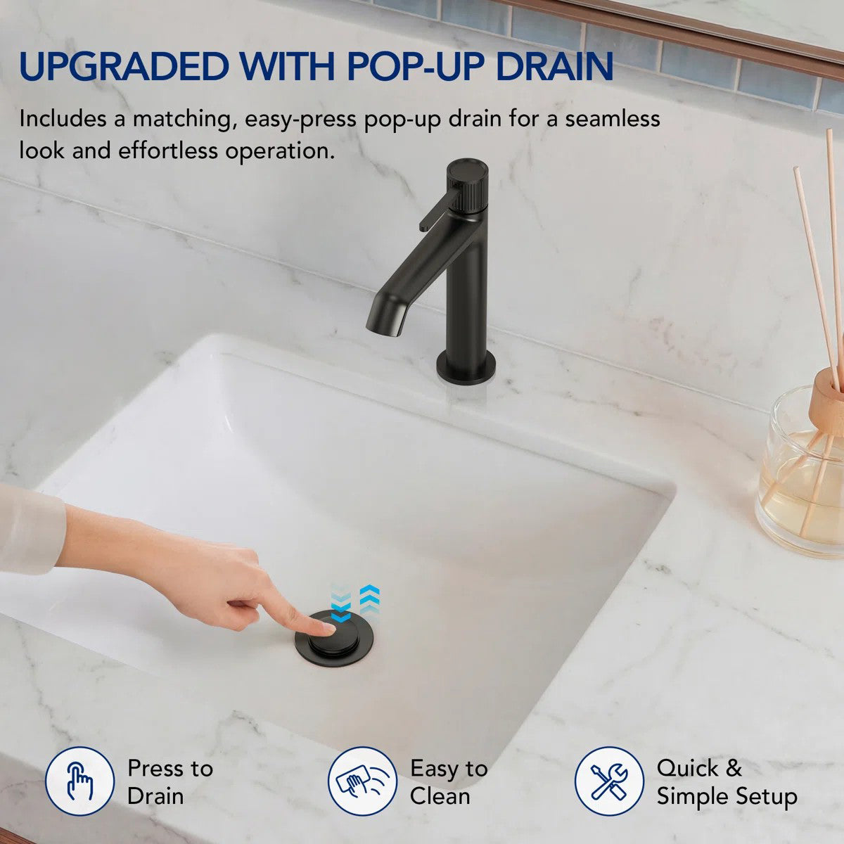 Single-Hole Single-Handle Bathroom Sink Faucet with Drain Assembly LP66095-YS - Matte Black