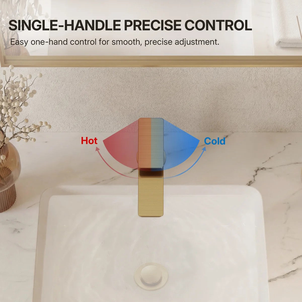 Single Hole Bathroom Faucet with Drain Assembly, Single Handle Bathroom Sink Faucet LP0091023-YS - Brushed Gold