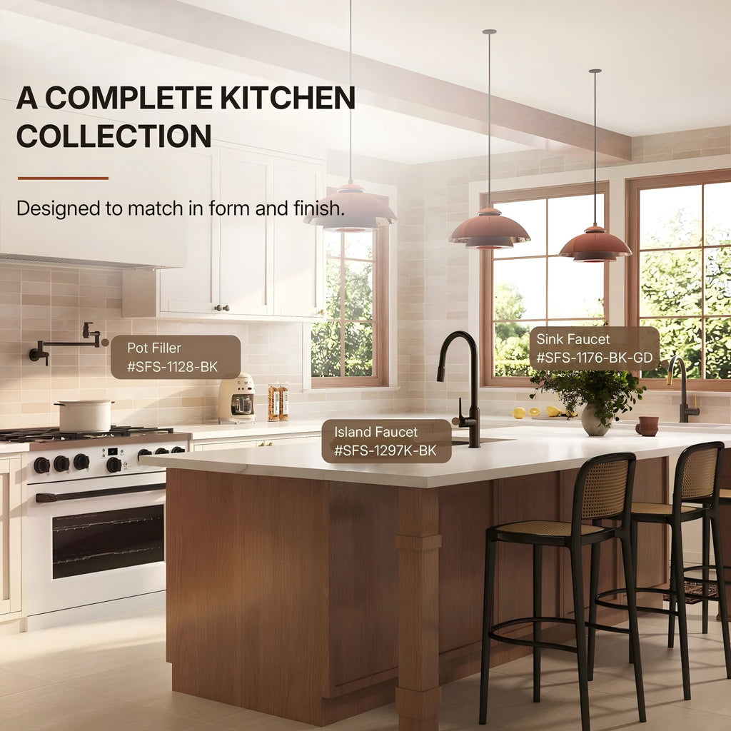 Dual-Function Single-Handle Pull-Down Kitchen Faucet with Swivel SpoutLP134-CF - Matte Black