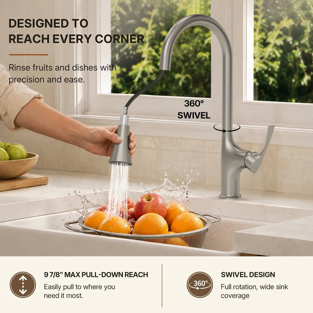 Pull-Down Single Handle Kitchen Faucet with High-Arc Spout LP0668-CF Stainless Steel