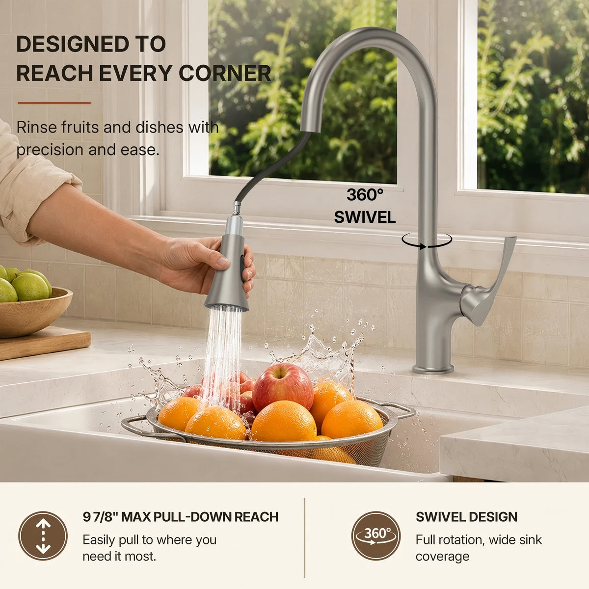 Pull-Down Single Handle Kitchen Faucet with High-Arc Spout LP0668-CF Stainless Steel