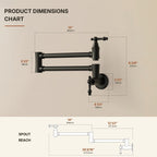 Wall Mount Swing Arm Folding Pot Filler Kitchen Faucet, 2-Handle Kitchen Faucet for Stove Use LP98-CF - Matte Black