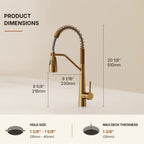 Commercial Dual-Function Pull Down Kitchen Faucet with High Arc Spring Spout LP03345-CF - Brushed Gold