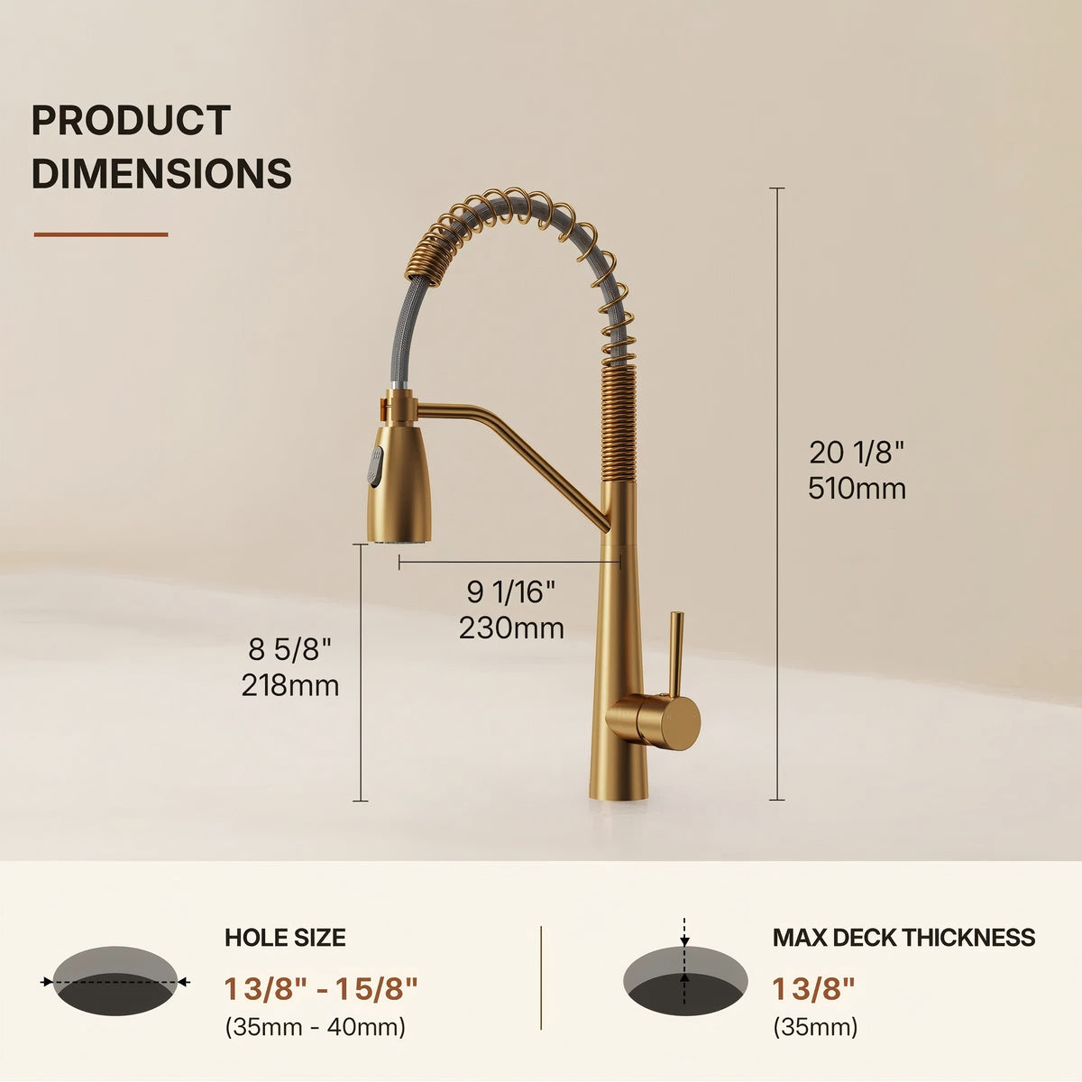 Commercial Dual-Function Pull Down Kitchen Faucet with High Arc Spring Spout LP03345-CF - Brushed Gold