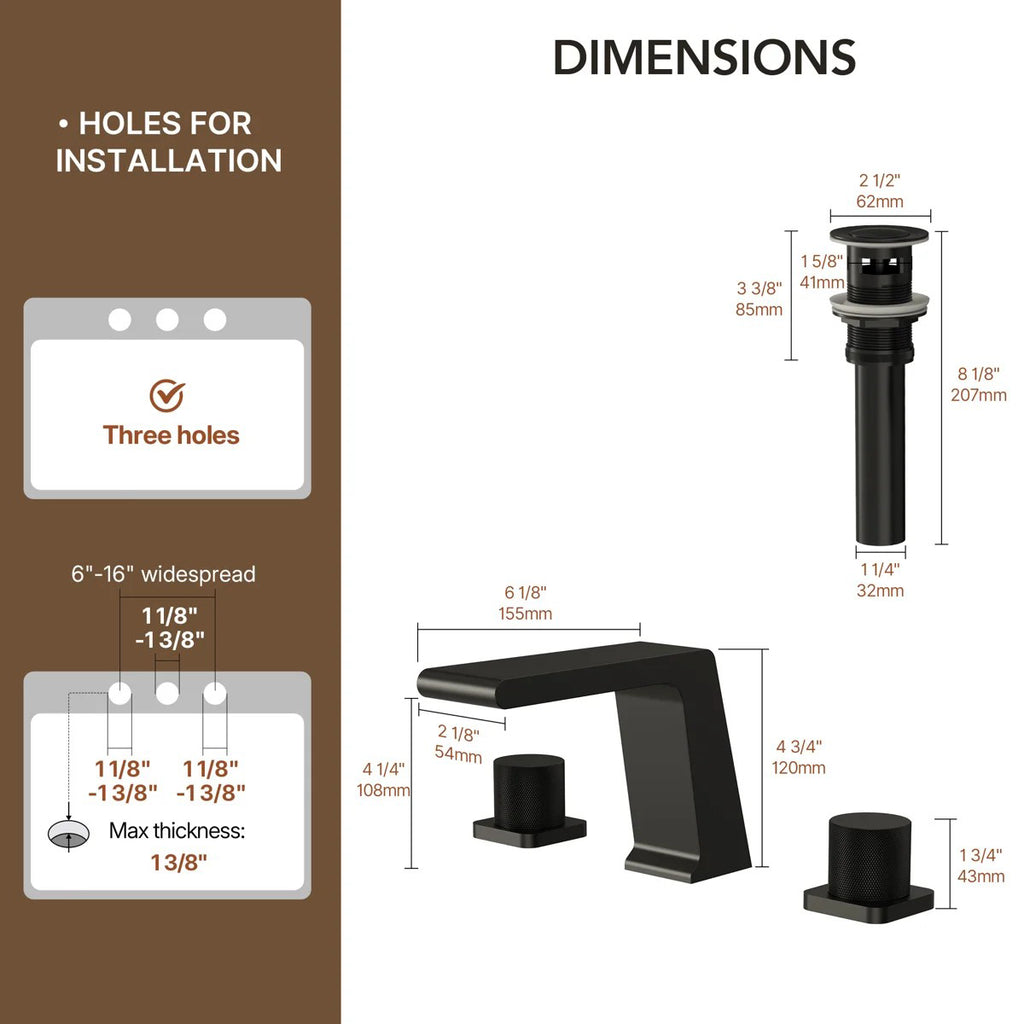 Widespread Bathroom Faucet 3 Hole, 2-Handle Bathroom Sink Faucet with Drain Assembly LP68-YS - Matte Black