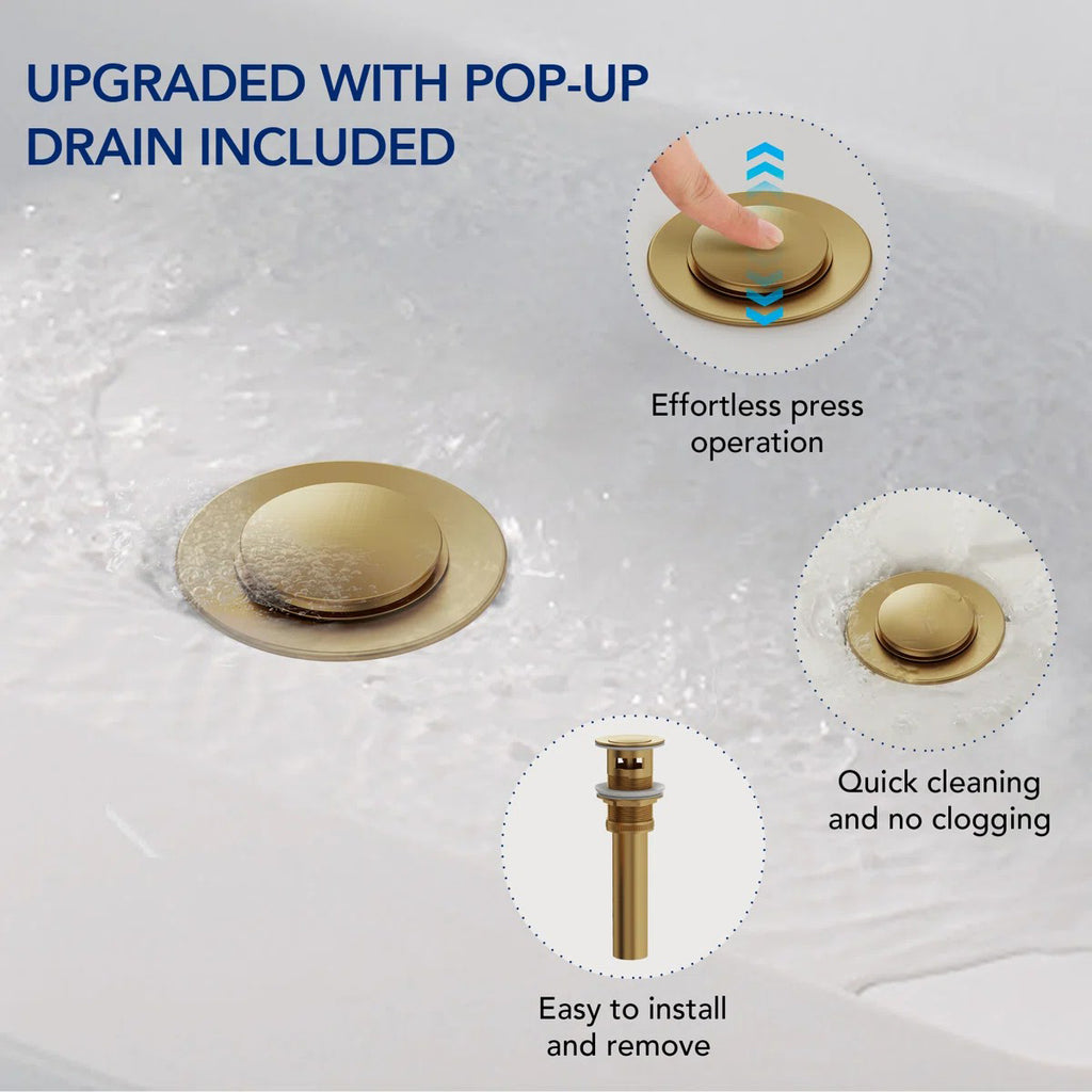 Single Hole Vessel Bathroom Faucet, Single Handle Bathroom Sink Faucet with Drain Assembly LP0096-YS - Brushed Gold