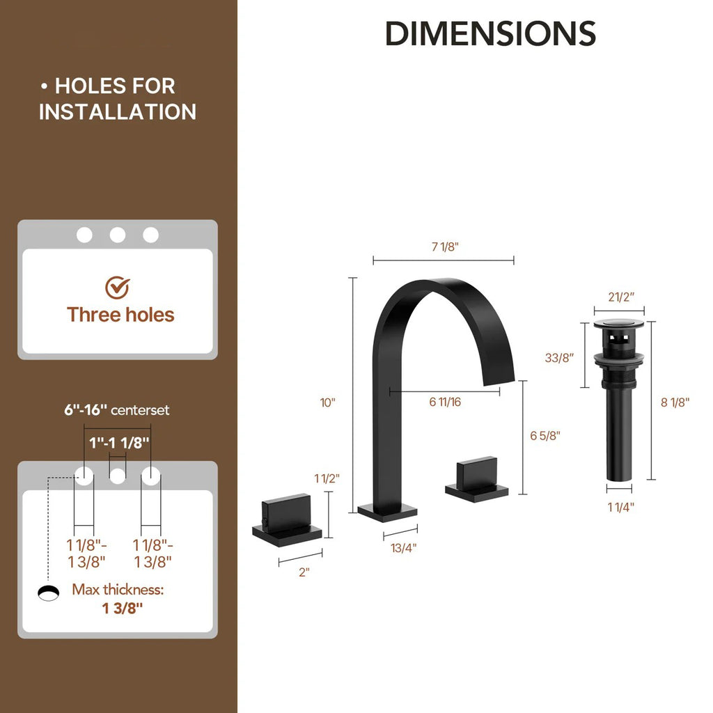 Widespread Bathroom Faucet 3 Hole, 2-handle Bathroom Sink Faucet with Drain Assembly LP00551YS- Matte Black