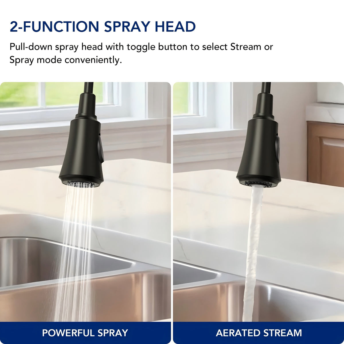 Commercial-Style 2-Function Pull-Down Single-Handle Kitchen Faucet LP9013-CF - Matte Black
