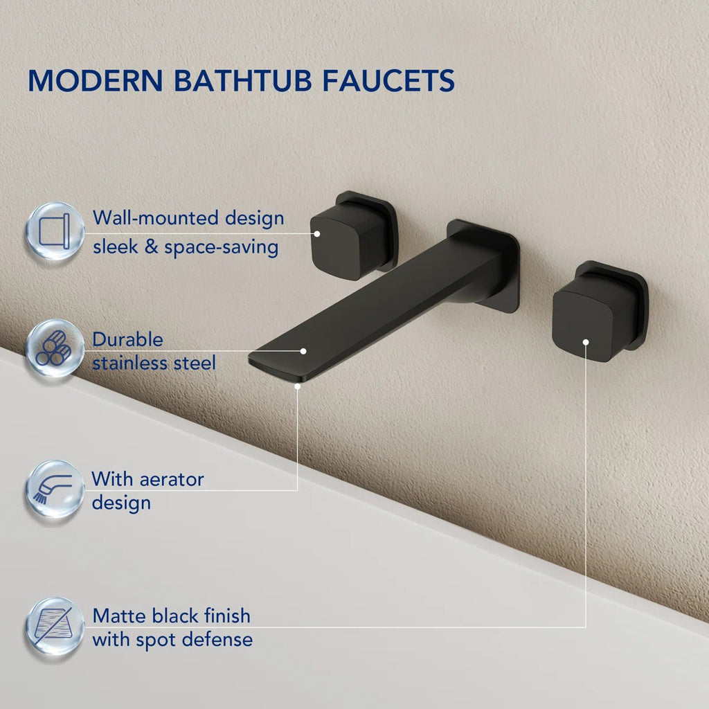 2-Handle Wall Mounted Roman Tub Faucet with Rough-In Valve LP0118-YG - Matte Black